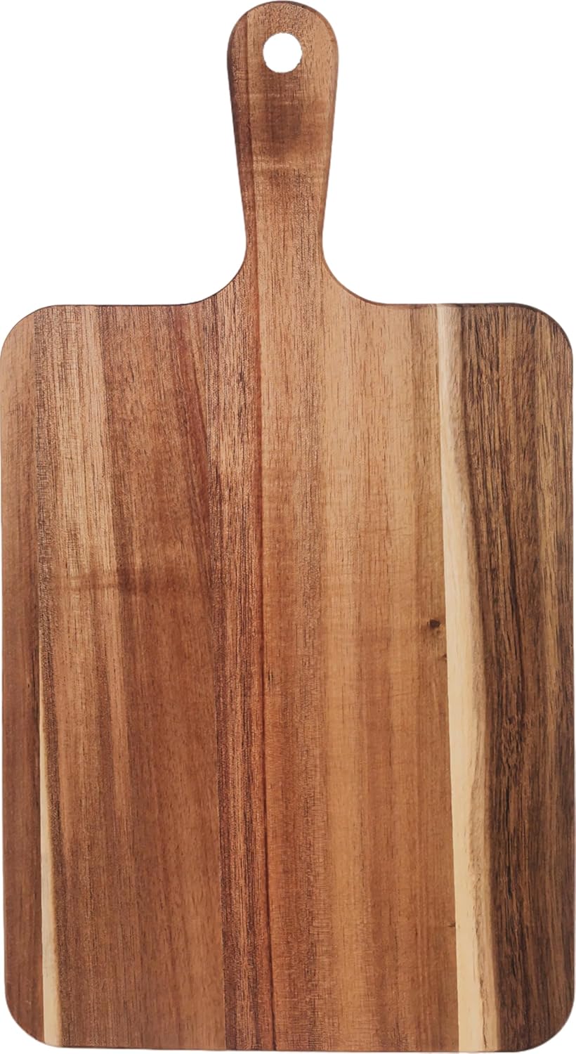 Acacia Wood Cutting Board with Handle 13.7''X7'', Charcuterie Board, Serving Board for Cheese, Bread, Meat, Vegetables & Fruits, Natural Wooden Chopping Board for Kitchen