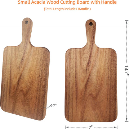 Acacia Wood Cutting Board with Handle 13.7''X7'', Charcuterie Board, Serving Board for Cheese, Bread, Meat, Vegetables & Fruits, Natural Wooden Chopping Board for Kitchen