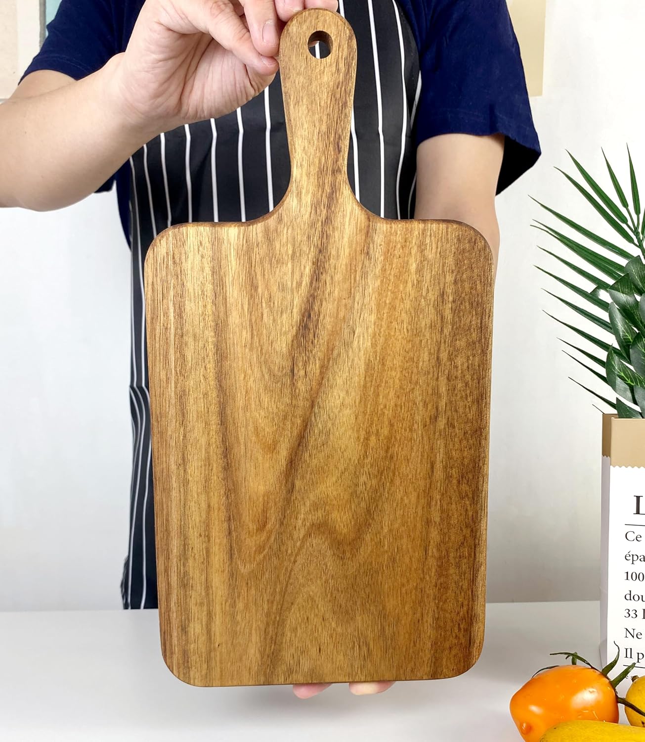 Acacia Wood Cutting Board with Handle 13.7''X7'', Charcuterie Board, Serving Board for Cheese, Bread, Meat, Vegetables & Fruits, Natural Wooden Chopping Board for Kitchen