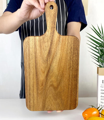 Acacia Wood Cutting Board with Handle 13.7''X7'', Charcuterie Board, Serving Board for Cheese, Bread, Meat, Vegetables & Fruits, Natural Wooden Chopping Board for Kitchen