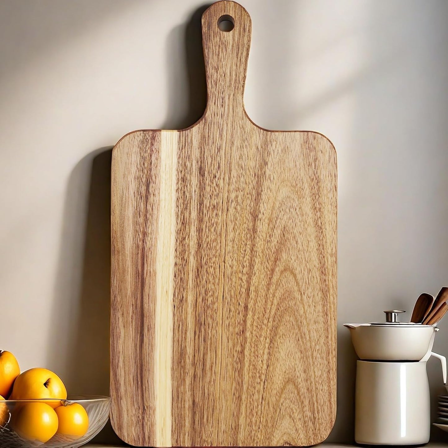 Acacia Wood Cutting Board with Handle 13.7''X7'', Charcuterie Board, Serving Board for Cheese, Bread, Meat, Vegetables & Fruits, Natural Wooden Chopping Board for Kitchen