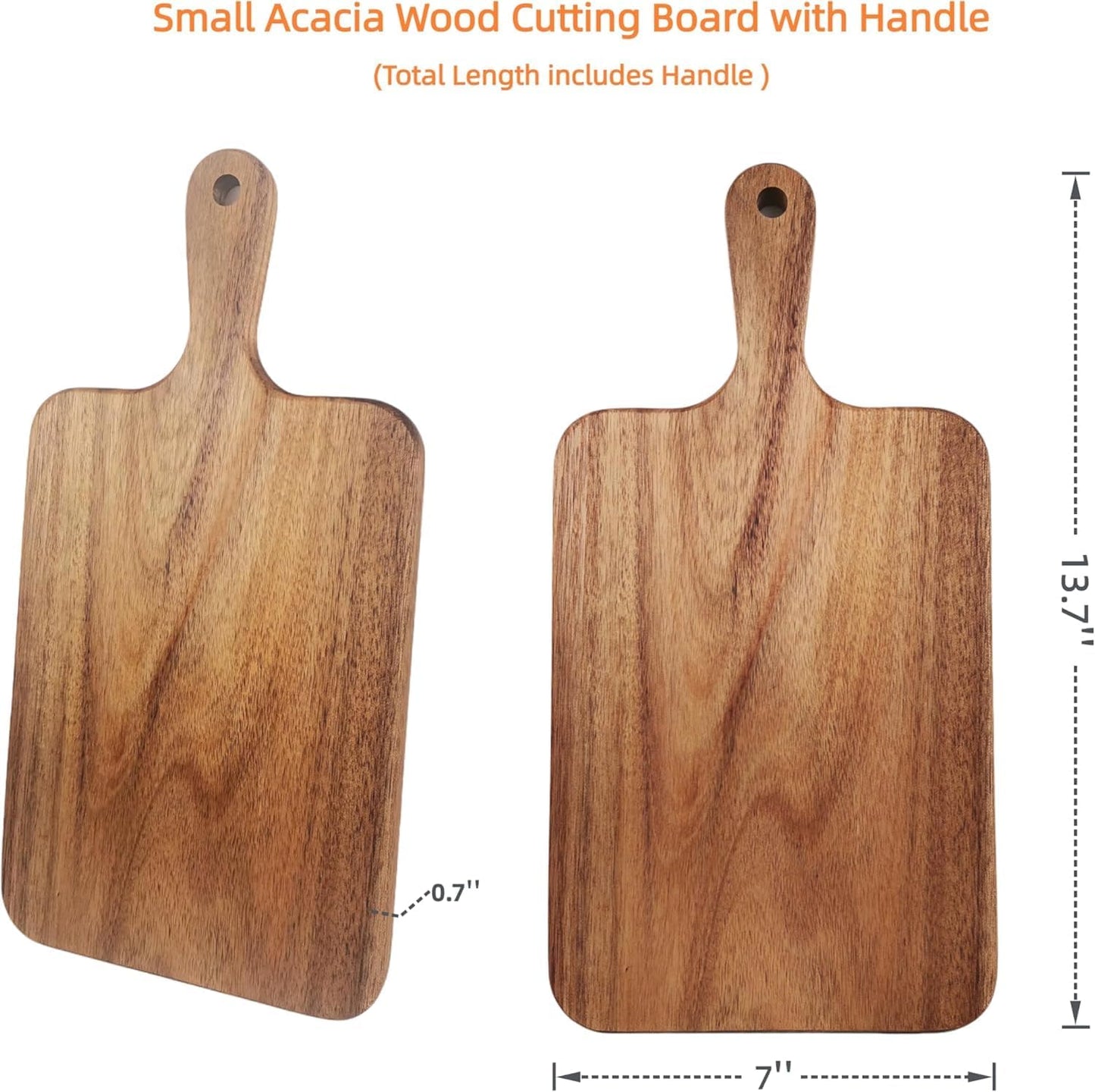 Acacia Wood Cutting Board with Handle 13.7''X7'', Charcuterie Board, Serving Board for Cheese, Bread, Meat, Vegetables & Fruits, Natural Wooden Chopping Board for Kitchen