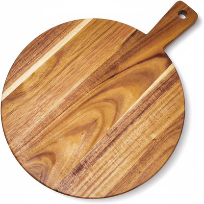 Acacia Wood Cutting Board with Handle 13.7''X7'', Charcuterie Board, Serving Board for Cheese, Bread, Meat, Vegetables & Fruits, Natural Wooden Chopping Board for Kitchen