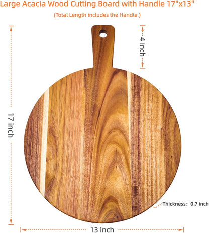 Acacia Wood Cutting Board with Handle 13.7''X7'', Charcuterie Board, Serving Board for Cheese, Bread, Meat, Vegetables & Fruits, Natural Wooden Chopping Board for Kitchen