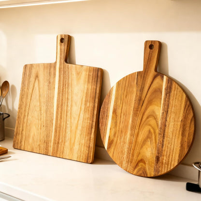 Acacia Wood Cutting Board with Handle 13.7''X7'', Charcuterie Board, Serving Board for Cheese, Bread, Meat, Vegetables & Fruits, Natural Wooden Chopping Board for Kitchen