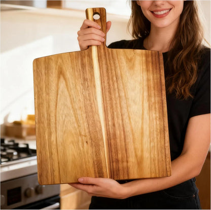 Acacia Wood Cutting Board with Handle 13.7''X7'', Charcuterie Board, Serving Board for Cheese, Bread, Meat, Vegetables & Fruits, Natural Wooden Chopping Board for Kitchen