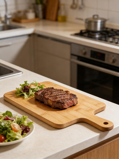 Acacia Wood Cutting Board with Handle 13.7''X7'', Charcuterie Board, Serving Board for Cheese, Bread, Meat, Vegetables & Fruits, Natural Wooden Chopping Board for Kitchen