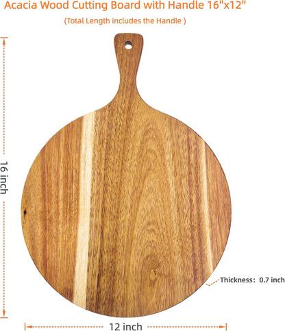 Acacia Wood Cutting Board with Handle 13.7''X7'', Charcuterie Board, Serving Board for Cheese, Bread, Meat, Vegetables & Fruits, Natural Wooden Chopping Board for Kitchen