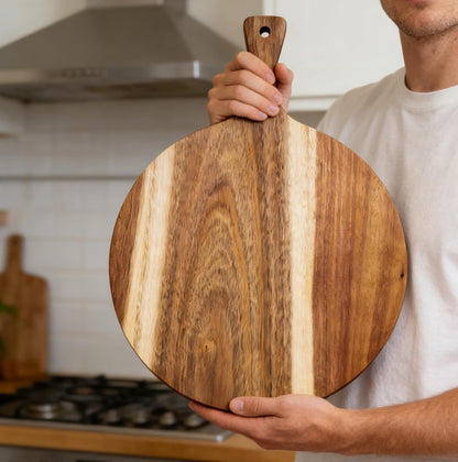 Acacia Wood Cutting Board with Handle 13.7''X7'', Charcuterie Board, Serving Board for Cheese, Bread, Meat, Vegetables & Fruits, Natural Wooden Chopping Board for Kitchen