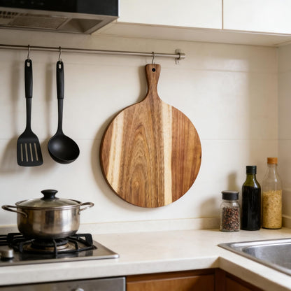 Acacia Wood Cutting Board with Handle 13.7''X7'', Charcuterie Board, Serving Board for Cheese, Bread, Meat, Vegetables & Fruits, Natural Wooden Chopping Board for Kitchen