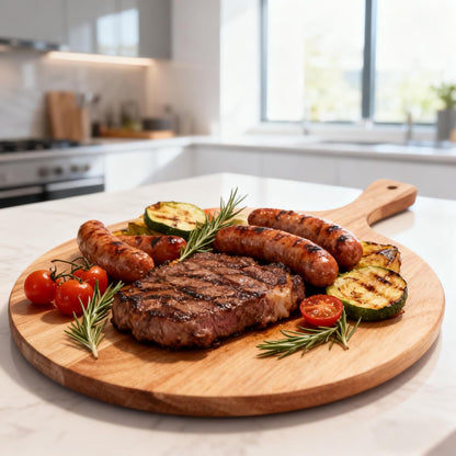 Acacia Wood Cutting Board with Handle 13.7''X7'', Charcuterie Board, Serving Board for Cheese, Bread, Meat, Vegetables & Fruits, Natural Wooden Chopping Board for Kitchen