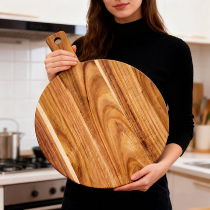 Acacia Wood Cutting Board with Handle 13.7''X7'', Charcuterie Board, Serving Board for Cheese, Bread, Meat, Vegetables & Fruits, Natural Wooden Chopping Board for Kitchen