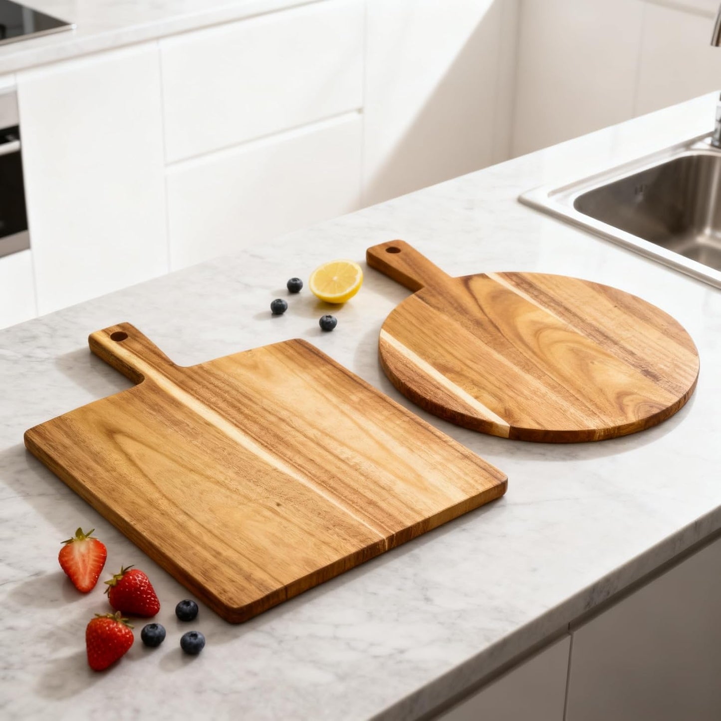 Acacia Wood Cutting Board with Handle 13.7''X7'', Charcuterie Board, Serving Board for Cheese, Bread, Meat, Vegetables & Fruits, Natural Wooden Chopping Board for Kitchen