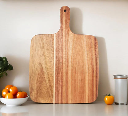 Acacia Wood Cutting Board with Handle 13.7''X7'', Charcuterie Board, Serving Board for Cheese, Bread, Meat, Vegetables & Fruits, Natural Wooden Chopping Board for Kitchen