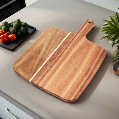 Acacia Wood Cutting Board with Handle 13.7''X7'', Charcuterie Board, Serving Board for Cheese, Bread, Meat, Vegetables & Fruits, Natural Wooden Chopping Board for Kitchen