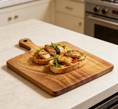 Acacia Wood Cutting Board with Handle 13.7''X7'', Charcuterie Board, Serving Board for Cheese, Bread, Meat, Vegetables & Fruits, Natural Wooden Chopping Board for Kitchen