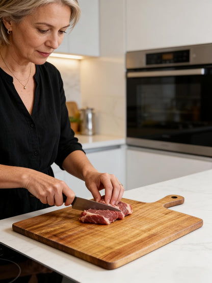 Acacia Wood Cutting Board with Handle 13.7''X7'', Charcuterie Board, Serving Board for Cheese, Bread, Meat, Vegetables & Fruits, Natural Wooden Chopping Board for Kitchen