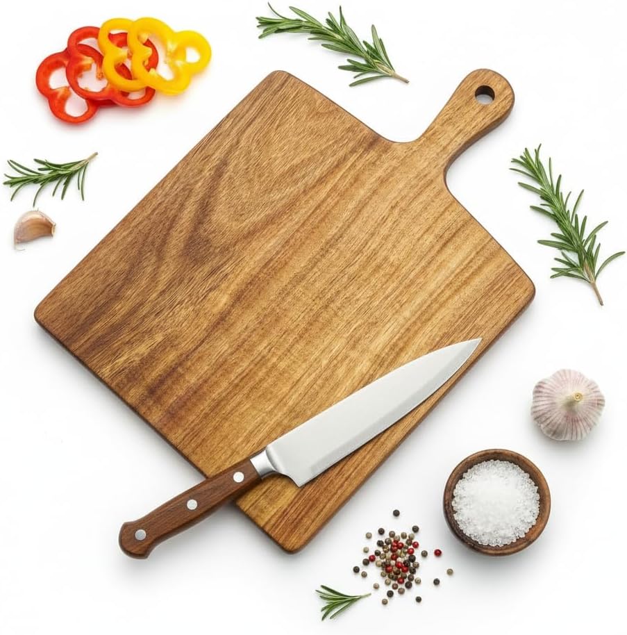Acacia Wood Cutting Board with Handle 13.7''X7'', Charcuterie Board, Serving Board for Cheese, Bread, Meat, Vegetables & Fruits, Natural Wooden Chopping Board for Kitchen