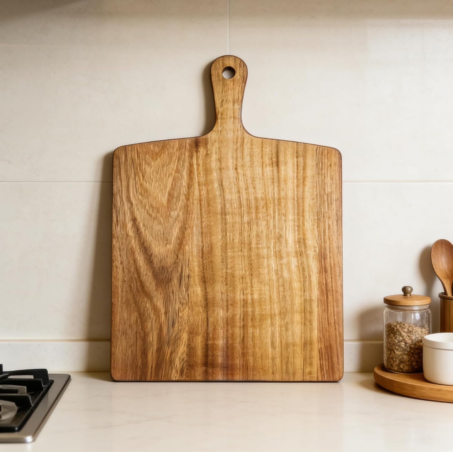 Acacia Wood Cutting Board with Handle 13.7''X7'', Charcuterie Board, Serving Board for Cheese, Bread, Meat, Vegetables & Fruits, Natural Wooden Chopping Board for Kitchen