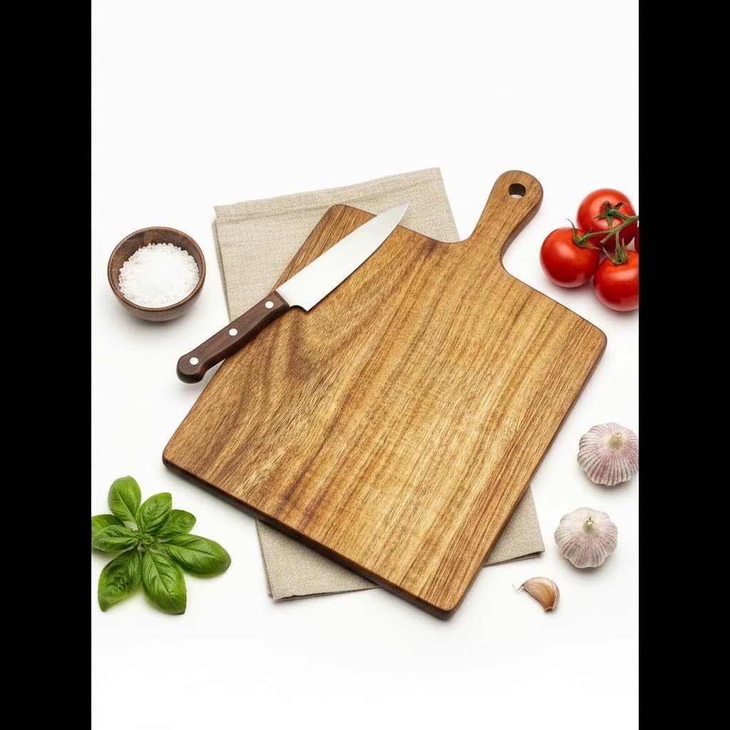 Acacia Wood Cutting Board with Handle 13.7''X7'', Charcuterie Board, Serving Board for Cheese, Bread, Meat, Vegetables & Fruits, Natural Wooden Chopping Board for Kitchen