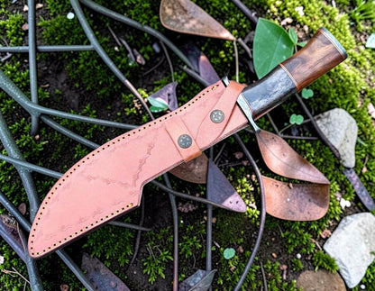 Poshland REG-734, Handmade Damascus Steel 13.5 Inches Hunting Knife - Rose Wood/Leather Handle