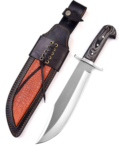Poshland REG-734, Handmade Damascus Steel 13.5 Inches Hunting Knife - Rose Wood/Leather Handle