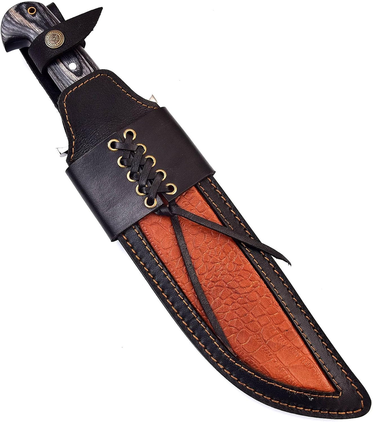Poshland REG-734, Handmade Damascus Steel 13.5 Inches Hunting Knife - Rose Wood/Leather Handle