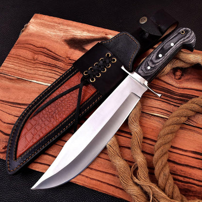 Poshland REG-734, Handmade Damascus Steel 13.5 Inches Hunting Knife - Rose Wood/Leather Handle