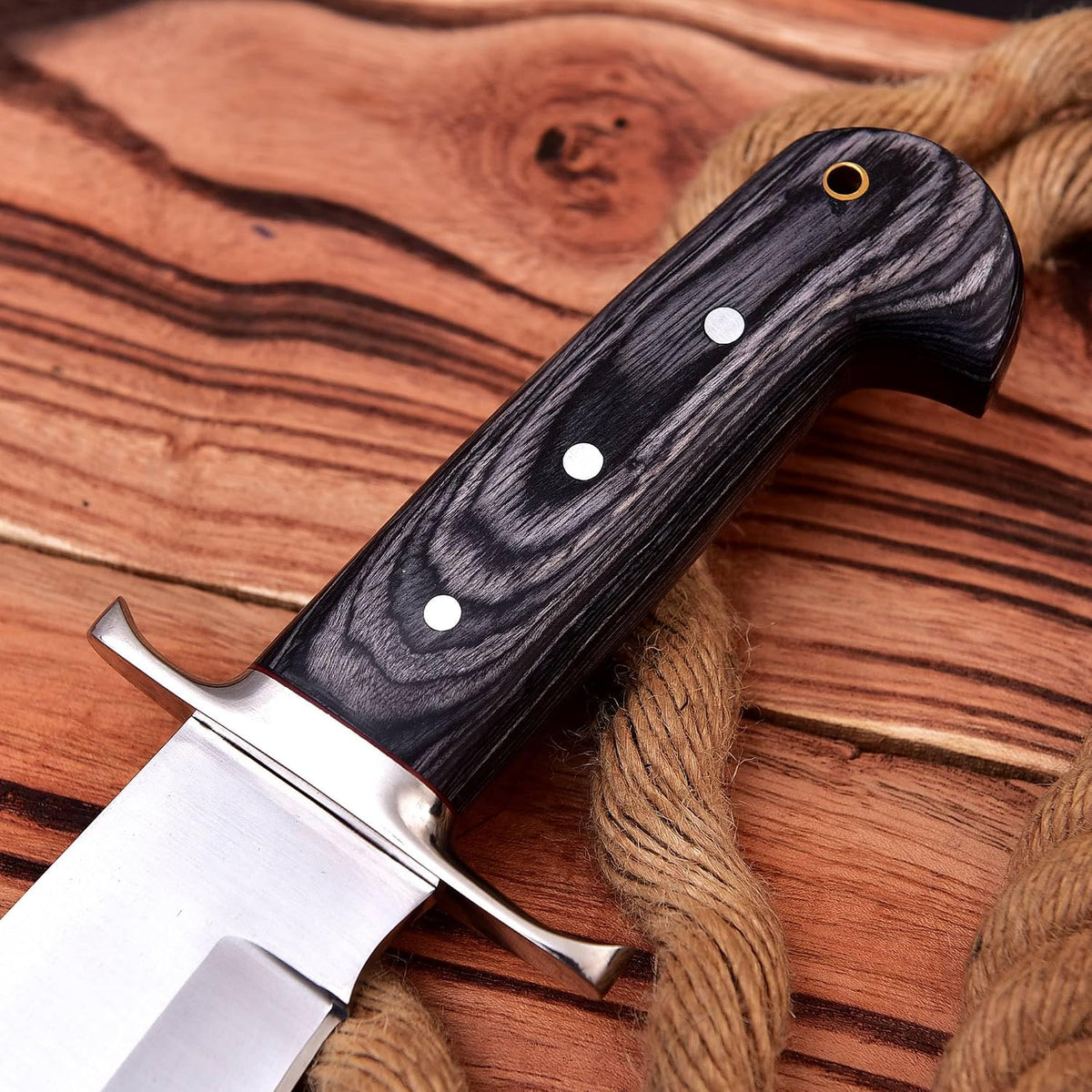 Poshland REG-734, Handmade Damascus Steel 13.5 Inches Hunting Knife - Rose Wood/Leather Handle
