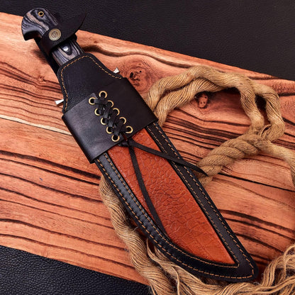 Poshland REG-734, Handmade Damascus Steel 13.5 Inches Hunting Knife - Rose Wood/Leather Handle