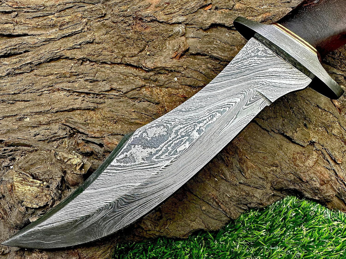 Poshland REG-734, Handmade Damascus Steel 13.5 Inches Hunting Knife - Rose Wood/Leather Handle