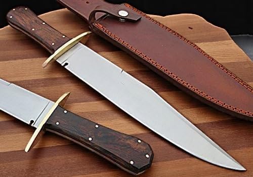 Poshland REG-734, Handmade Damascus Steel 13.5 Inches Hunting Knife - Rose Wood/Leather Handle