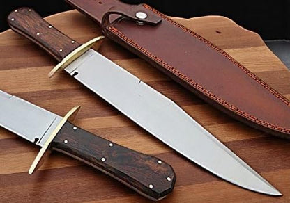 Poshland REG-734, Handmade Damascus Steel 13.5 Inches Hunting Knife - Rose Wood/Leather Handle