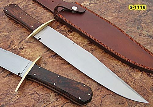 Poshland REG-734, Handmade Damascus Steel 13.5 Inches Hunting Knife - Rose Wood/Leather Handle
