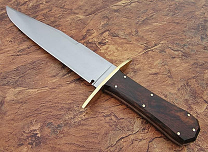 Poshland REG-734, Handmade Damascus Steel 13.5 Inches Hunting Knife - Rose Wood/Leather Handle