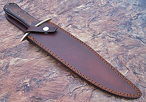 Poshland REG-734, Handmade Damascus Steel 13.5 Inches Hunting Knife - Rose Wood/Leather Handle