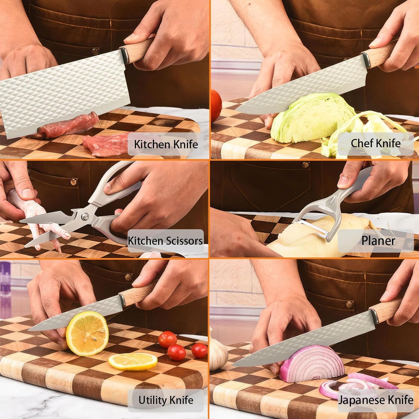 Black Knife Set, 6 Pieces Professional Kitchen Knife Set with Universal Knife Block, Super Sharp Knife Block Set with Ergonomic Handle Non-stick Stainless Steel Knife Block Set (Black)
