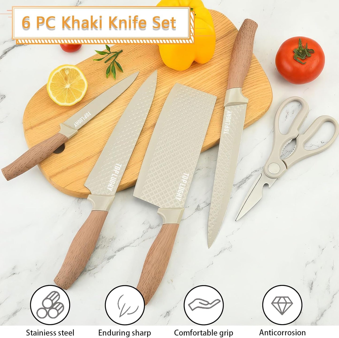 Black Knife Set, 6 Pieces Professional Kitchen Knife Set with Universal Knife Block, Super Sharp Knife Block Set with Ergonomic Handle Non-stick Stainless Steel Knife Block Set (Black)