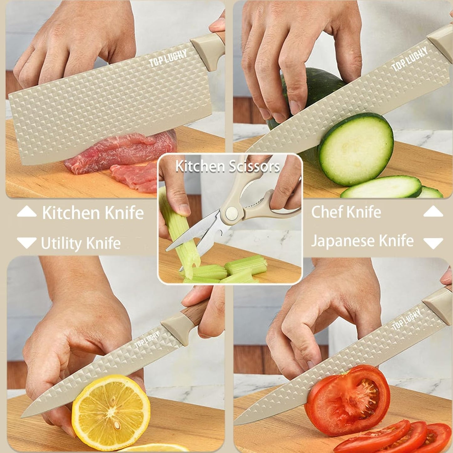 Black Knife Set, 6 Pieces Professional Kitchen Knife Set with Universal Knife Block, Super Sharp Knife Block Set with Ergonomic Handle Non-stick Stainless Steel Knife Block Set (Black)