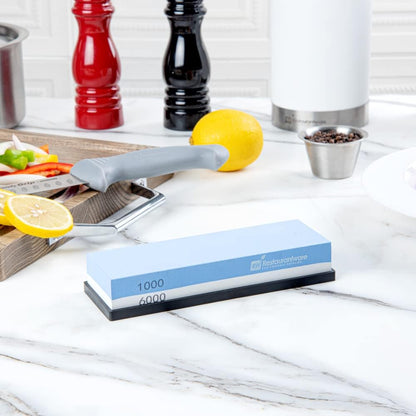 Sensei 7.1 x 2.3 x 1.1 Inch Kitchen Knife Whetstone 1 Durable Knife Sharpening Base - Silicone Holder 1000/6000 Grit Corundum Sharpening Stone For Kitchen Knives For Any Blade