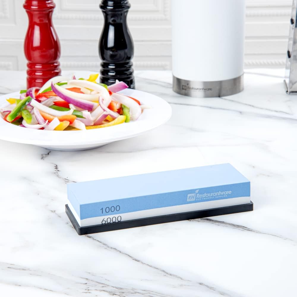 Sensei 7.1 x 2.3 x 1.1 Inch Kitchen Knife Whetstone 1 Durable Knife Sharpening Base - Silicone Holder 1000/6000 Grit Corundum Sharpening Stone For Kitchen Knives For Any Blade