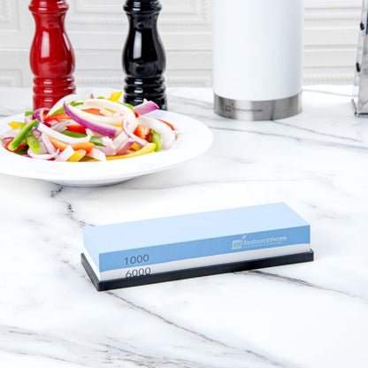 Sensei 7.1 x 2.3 x 1.1 Inch Kitchen Knife Whetstone 1 Durable Knife Sharpening Base - Silicone Holder 1000/6000 Grit Corundum Sharpening Stone For Kitchen Knives For Any Blade