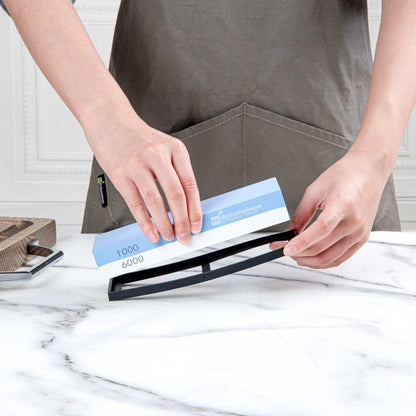 Sensei 7.1 x 2.3 x 1.1 Inch Kitchen Knife Whetstone 1 Durable Knife Sharpening Base - Silicone Holder 1000/6000 Grit Corundum Sharpening Stone For Kitchen Knives For Any Blade