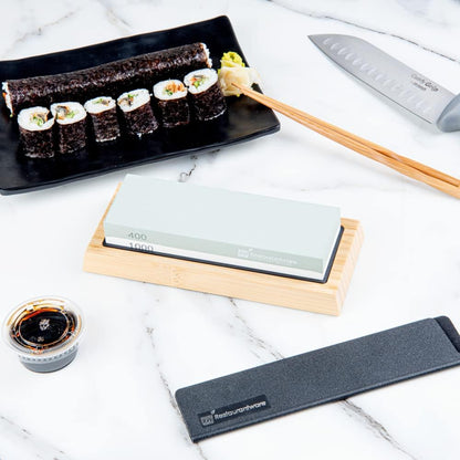 Sensei 7.1 x 2.3 x 1.1 Inch Kitchen Knife Whetstone 1 Durable Knife Sharpening Base - Silicone Holder 1000/6000 Grit Corundum Sharpening Stone For Kitchen Knives For Any Blade