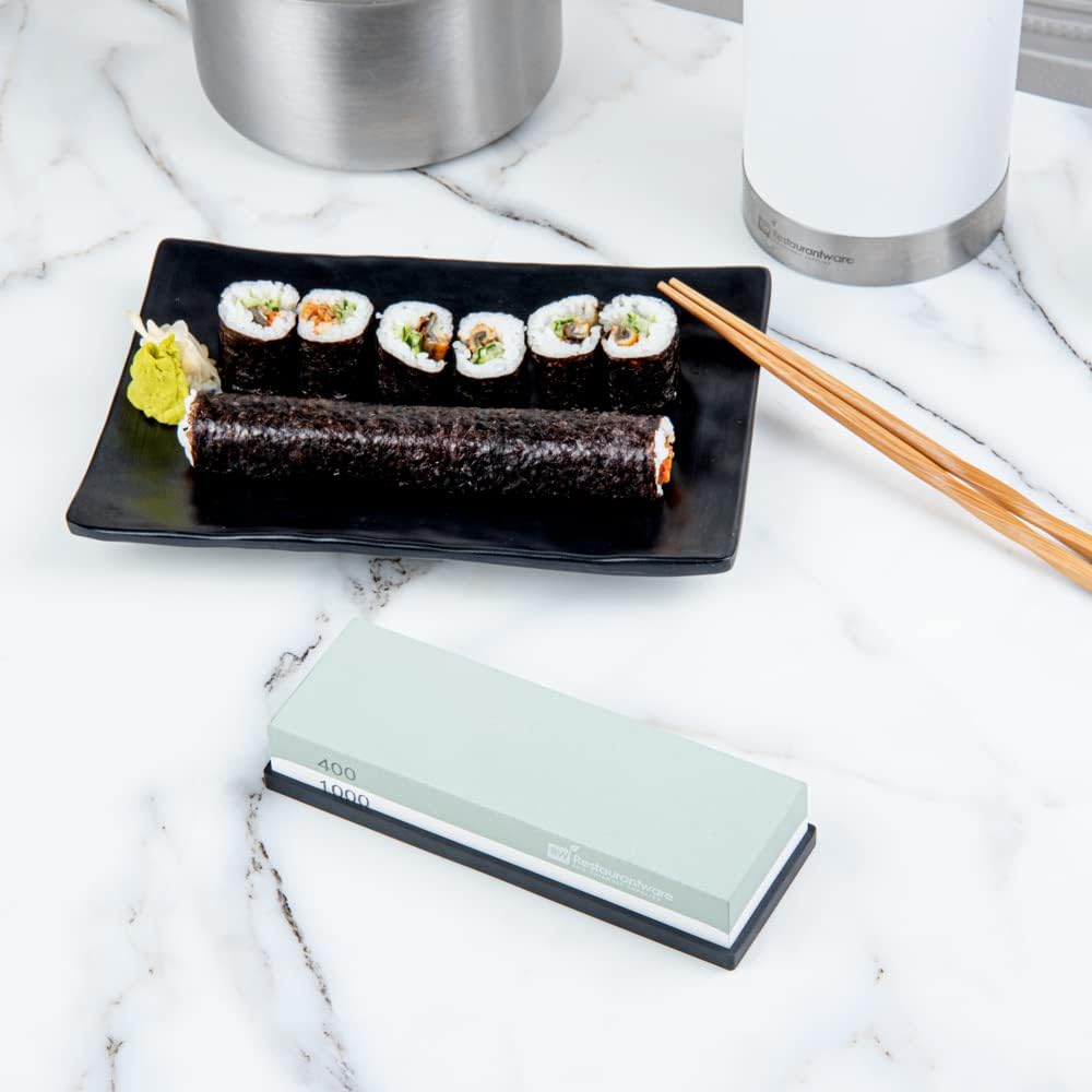 Sensei 7.1 x 2.3 x 1.1 Inch Kitchen Knife Whetstone 1 Durable Knife Sharpening Base - Silicone Holder 1000/6000 Grit Corundum Sharpening Stone For Kitchen Knives For Any Blade