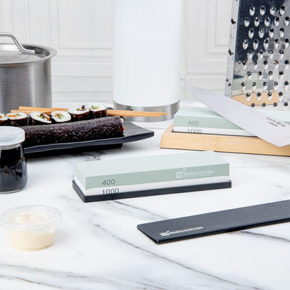Sensei 7.1 x 2.3 x 1.1 Inch Kitchen Knife Whetstone 1 Durable Knife Sharpening Base - Silicone Holder 1000/6000 Grit Corundum Sharpening Stone For Kitchen Knives For Any Blade