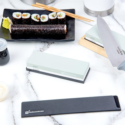 Sensei 7.1 x 2.3 x 1.1 Inch Kitchen Knife Whetstone 1 Durable Knife Sharpening Base - Silicone Holder 1000/6000 Grit Corundum Sharpening Stone For Kitchen Knives For Any Blade