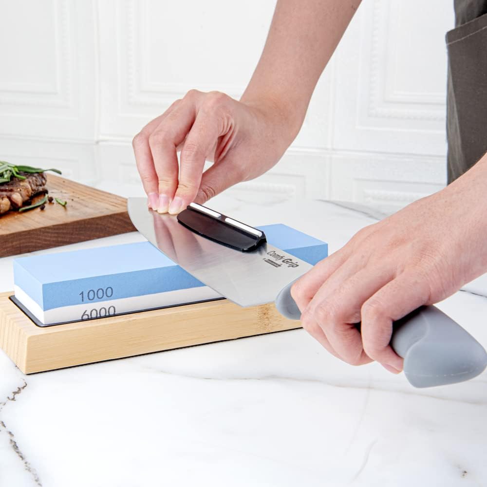 Sensei 7.1 x 2.3 x 1.1 Inch Kitchen Knife Whetstone 1 Durable Knife Sharpening Base - Silicone Holder 1000/6000 Grit Corundum Sharpening Stone For Kitchen Knives For Any Blade