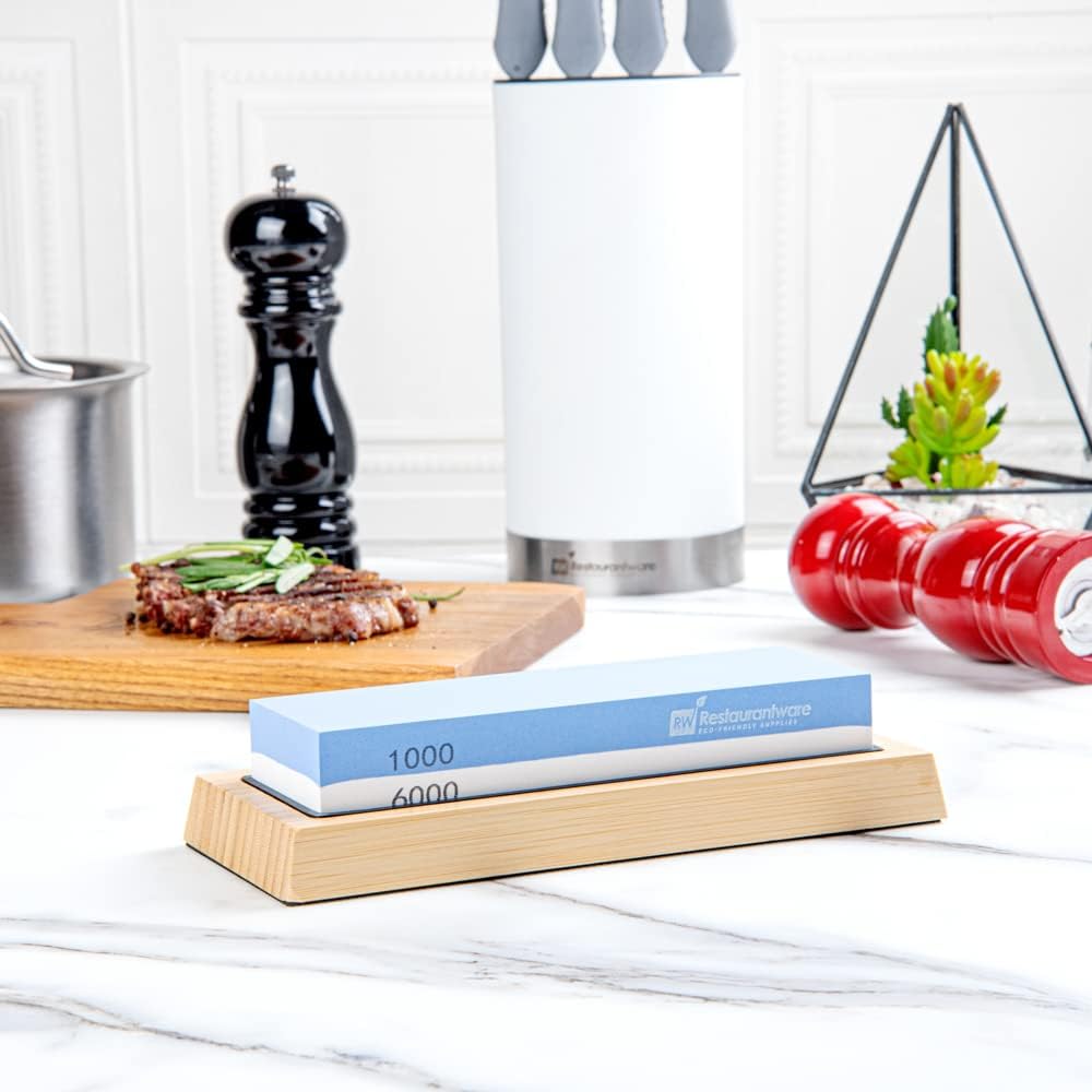Sensei 7.1 x 2.3 x 1.1 Inch Kitchen Knife Whetstone 1 Durable Knife Sharpening Base - Silicone Holder 1000/6000 Grit Corundum Sharpening Stone For Kitchen Knives For Any Blade