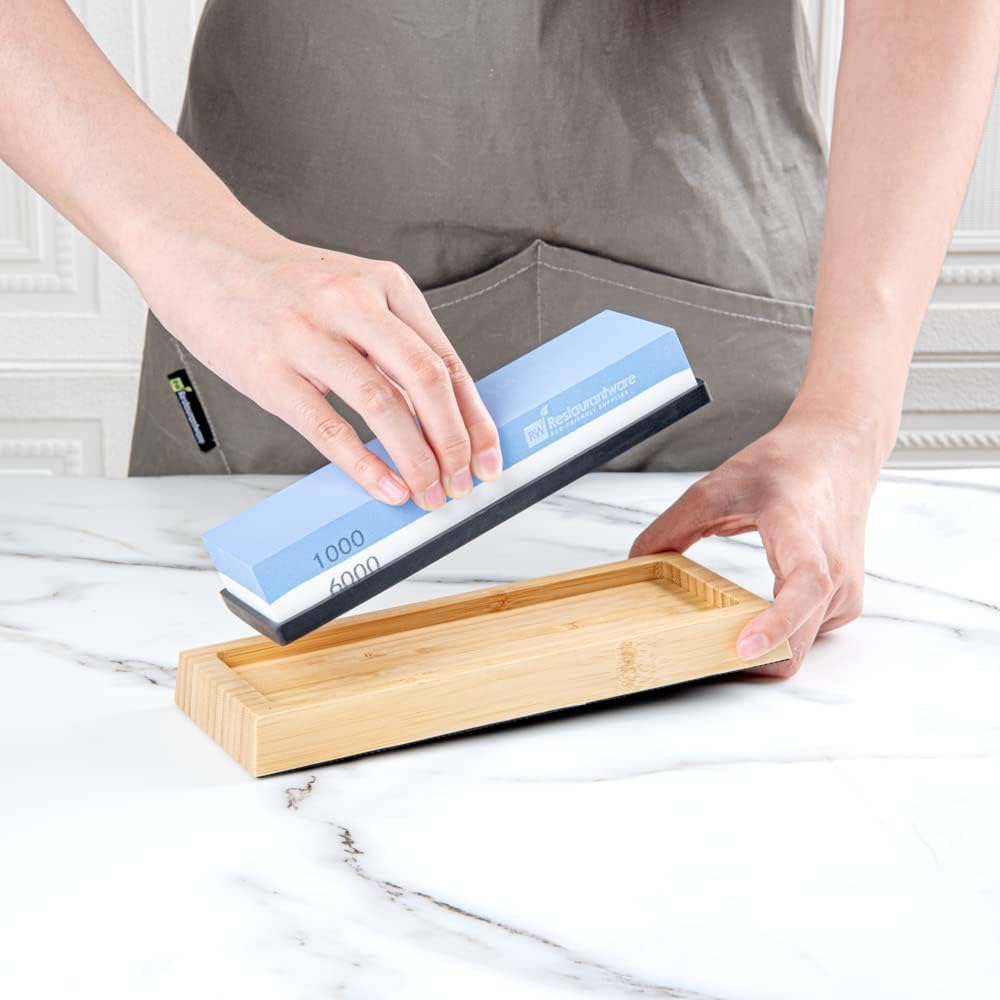 Sensei 7.1 x 2.3 x 1.1 Inch Kitchen Knife Whetstone 1 Durable Knife Sharpening Base - Silicone Holder 1000/6000 Grit Corundum Sharpening Stone For Kitchen Knives For Any Blade